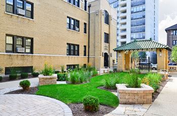 Beautiful Courtyard at Irving Courts by Reside Apartments, Chicago, IL